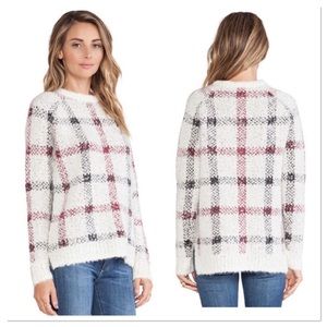 Theory Women’s Innis Sweater Plaid Mohair Wool Blend Crewneck Sz S